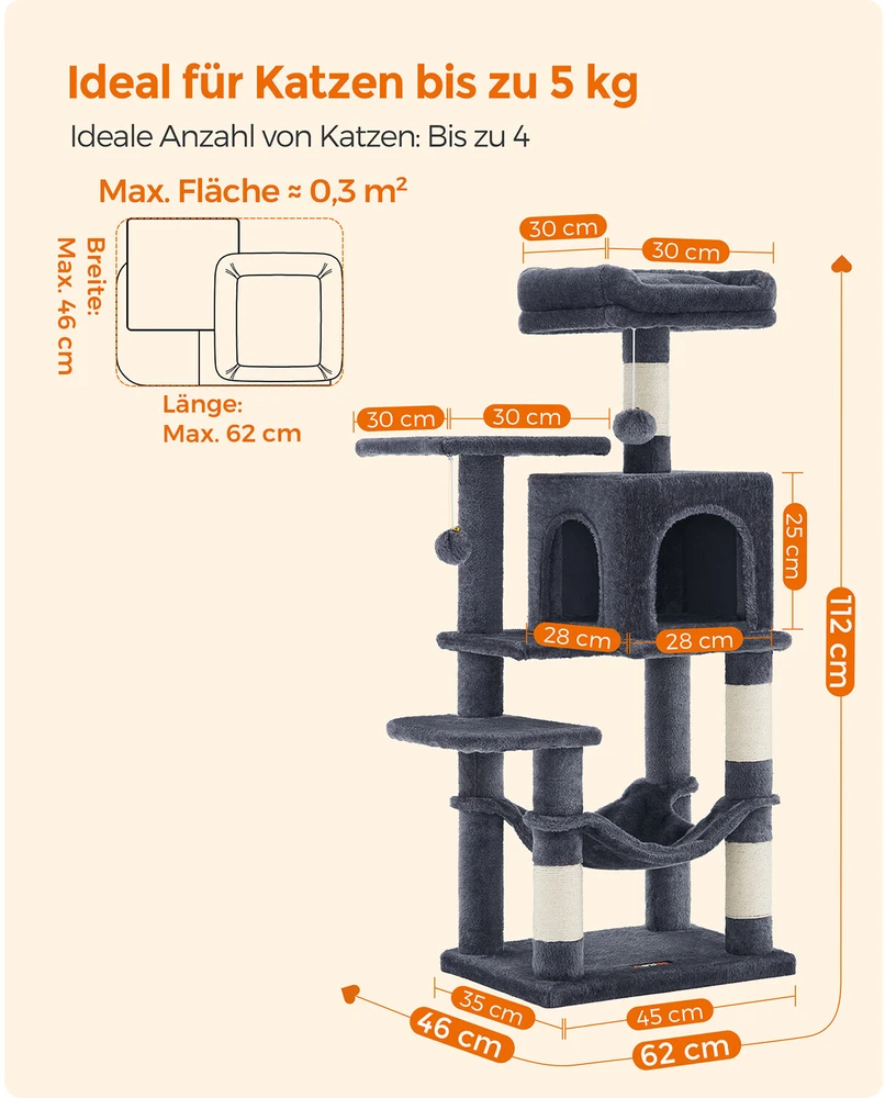 Songmics Feandrea Draskyklė 112 cm su platformomis ir hamaku dūmų pilka