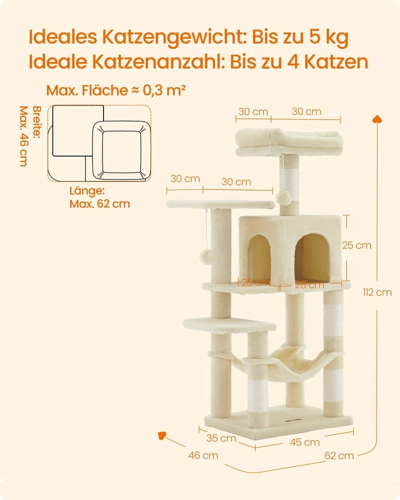 Feandrea Draskyklė 112 cm su platformomis ir hamaku smėlio spalvos