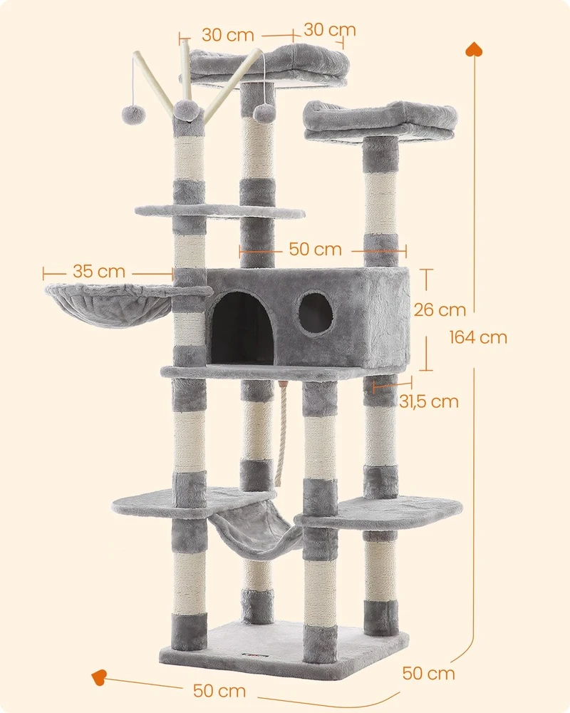 Songmics Feandrea 164 cm aukščio šviesiai pilkas draskymo stovas
