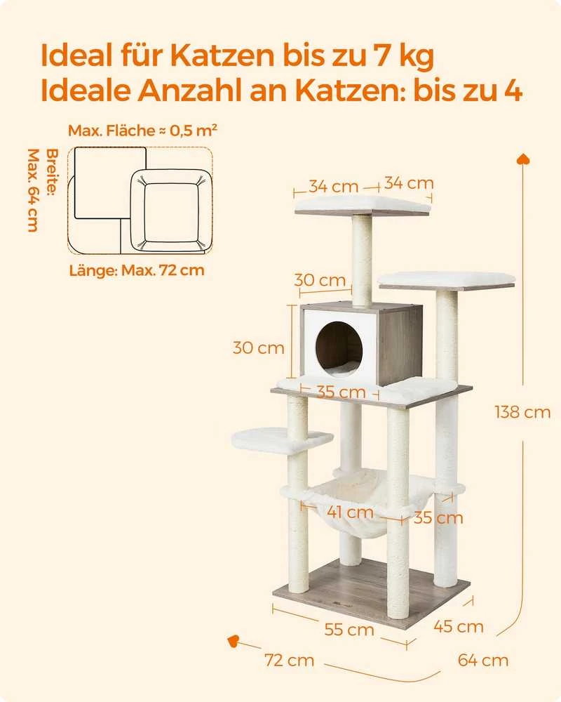 Songmics Feandrea Kačių medis 138 cm su platformomis