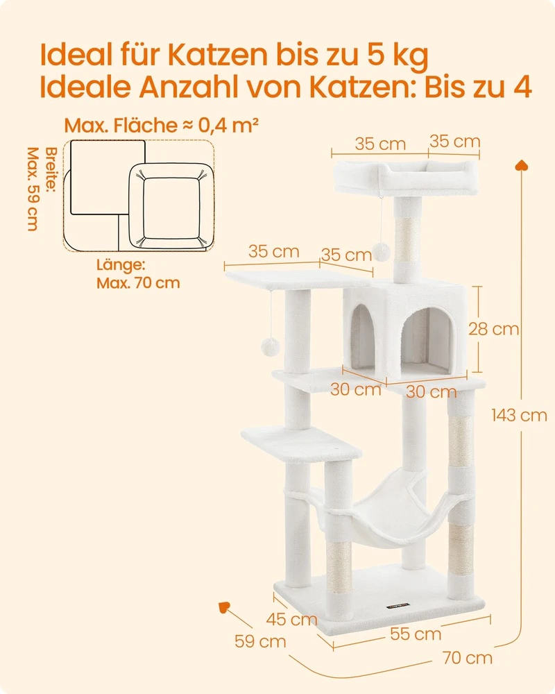 Songmics Kačių medis, 55x45x143 cm, Kremas