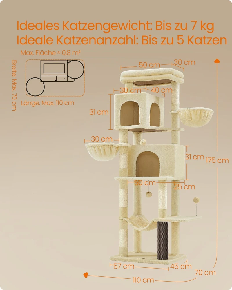 Songmics Feandrea Draskyklė 175 cm aukščio XL su 2 urveliais smėlio smėlio spalvos