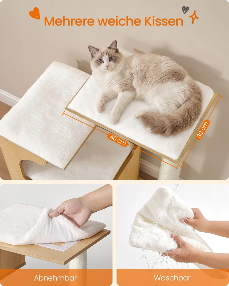 Songmics Kačių draskyklė su guoliu ir sizalio kilimėliu, migdolų geltonos spalvos, 88 cm