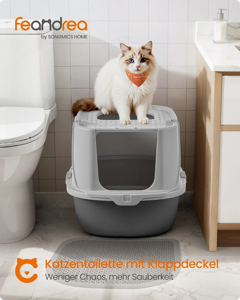 Songmics Uždaras kačių tualetas su semtuvu ir šepečiu