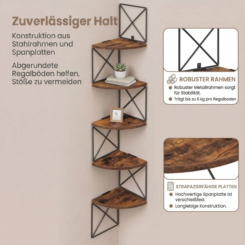 Songmics Kampinė lentyna VASAGLE, 5 lygiai, 20 x 20 x 127,5 cm