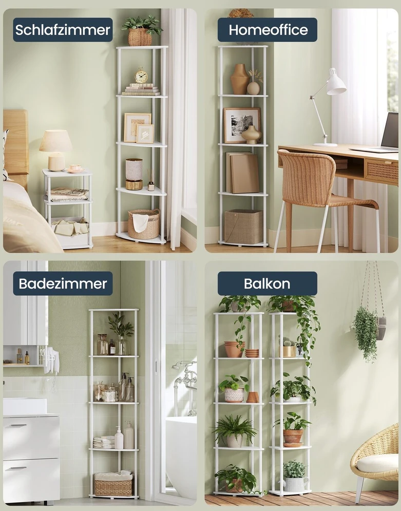 SONGMICS HOME Ypač greitas surinkimas be įrankių, kampinė 5 lygių lentynų sistema, stacionari lentynų sistema, 38,3 x 27 x 139 cm, svetainė, miegamasis, virtuvė, vintage ruda