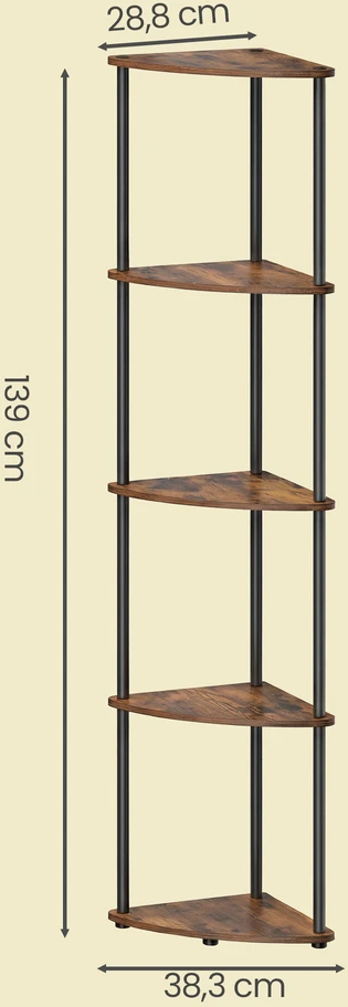 Songmics Kampinė lentyna su 5 lygiais, 38,3 x 27 x 139 cm, vintage ruda