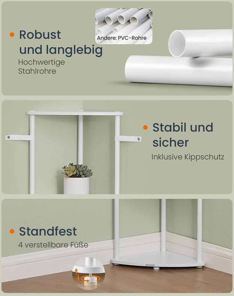 SONGMICS HOME Ypač greitas surinkimas be įrankių, kampinė 5 lygių lentynų sistema, stacionari lentynų sistema, 38,3 x 27 x 139 cm, svetainė, miegamasis, virtuvė, vintage ruda