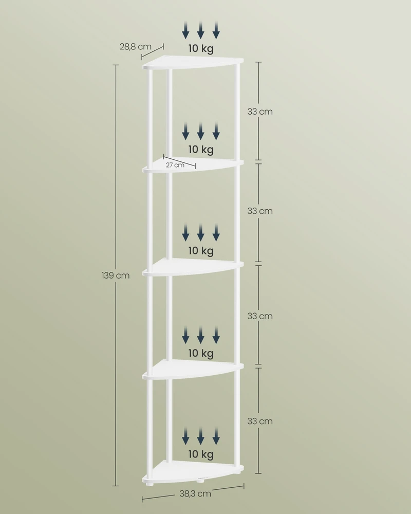 SONGMICS HOME Ypač greitas surinkimas be įrankių, kampinė 5 lygių lentynų sistema, stacionari lentynų sistema, 38,3 x 27 x 139 cm, svetainė, miegamasis, virtuvė, vintage ruda