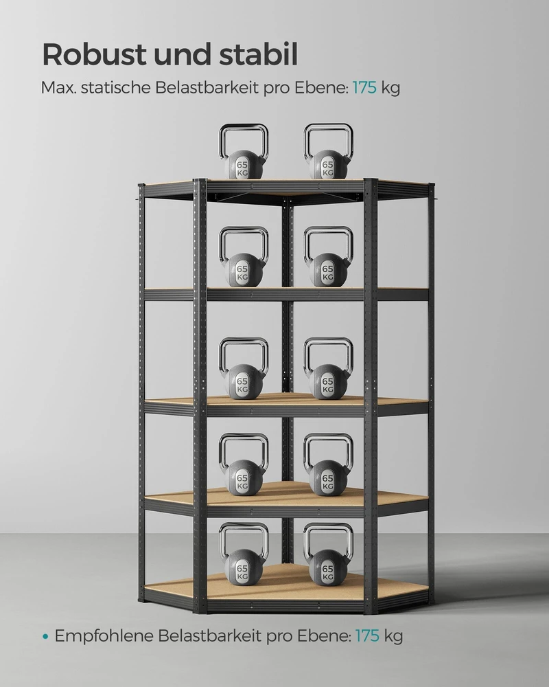 Songmics Kampinės lentynos, kurių keliamoji galia iki 875 kg rašalo juodos-juodos-natūralios smėlio spalvos