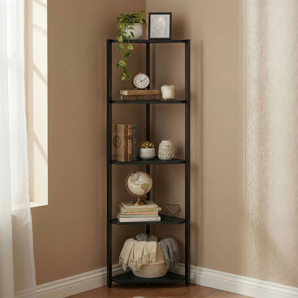 Songmics Kampinė lentyna 24,8 x 48 x 146,6 cm juoda