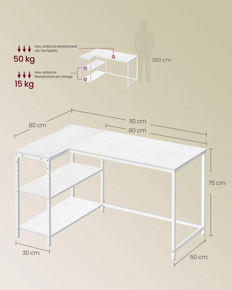 Songmics Kampinis rašomasis stalas 110 x 80 x 76 cm