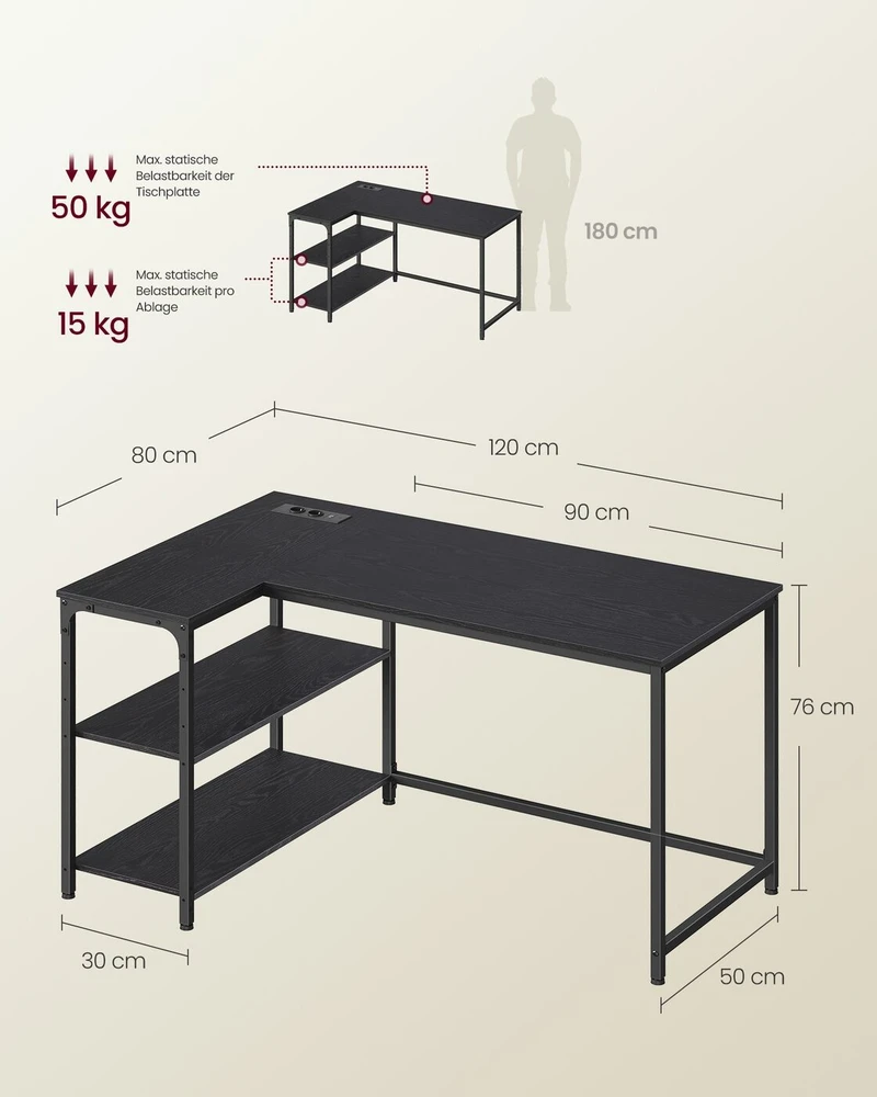 Songmics Kampinis rašomasis stalas 120 × 80 × 76 cm