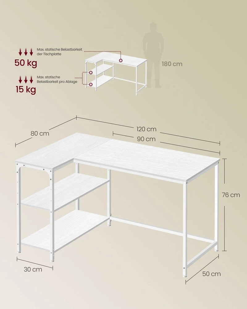 Songmics Kampinis rašomasis stalas 120 x 80 cm