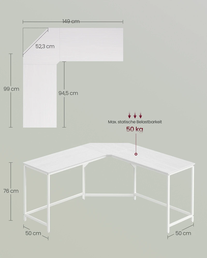Songmics Vasagle "L" formos stalas 149 x 149 x 76 cm, taupantis vietą