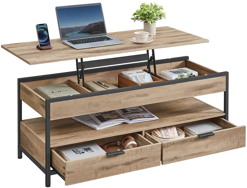 Songmics Vasagle Žurnalinis staliukas su stalčiais 50 x 120 cm ruda juoda
