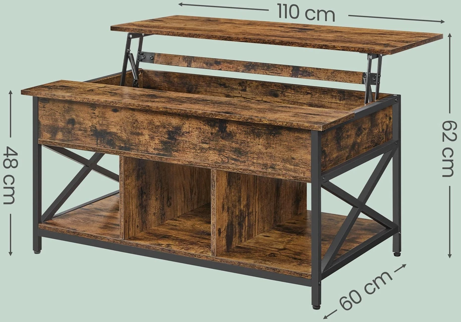 Songmics Vasagle Reguliuojamo aukščio žurnalinis staliukas 60 x 100 x (48-62) cm