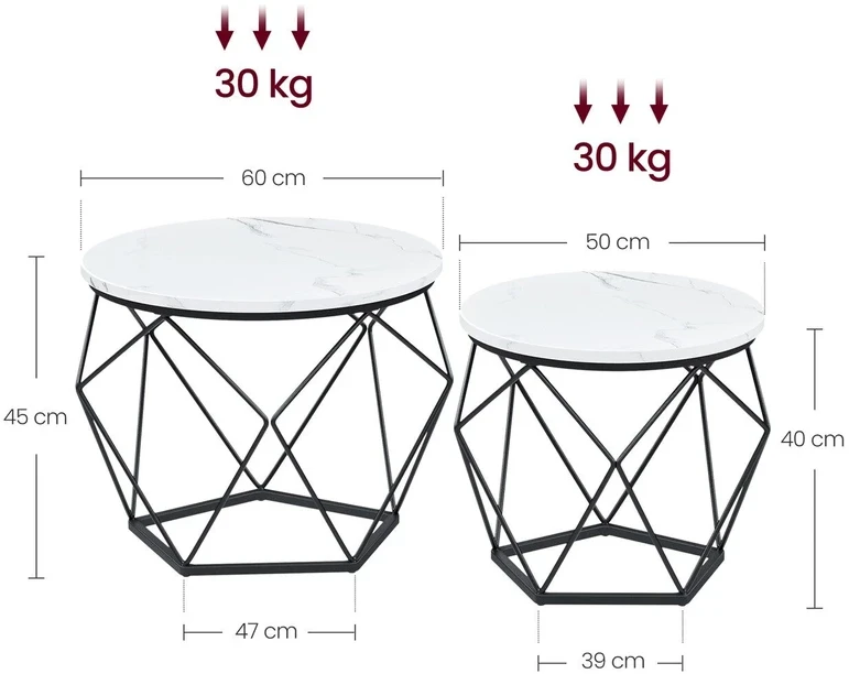 Songmics Kavos staliukas, 60x45 cm, 50x40 cm, Baltas