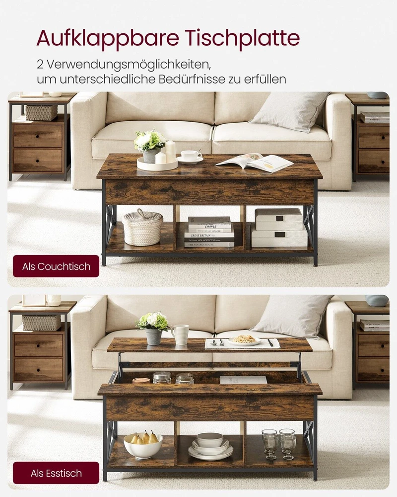 Songmics Kavos staliukas 60 × 120 × (48–62) cm