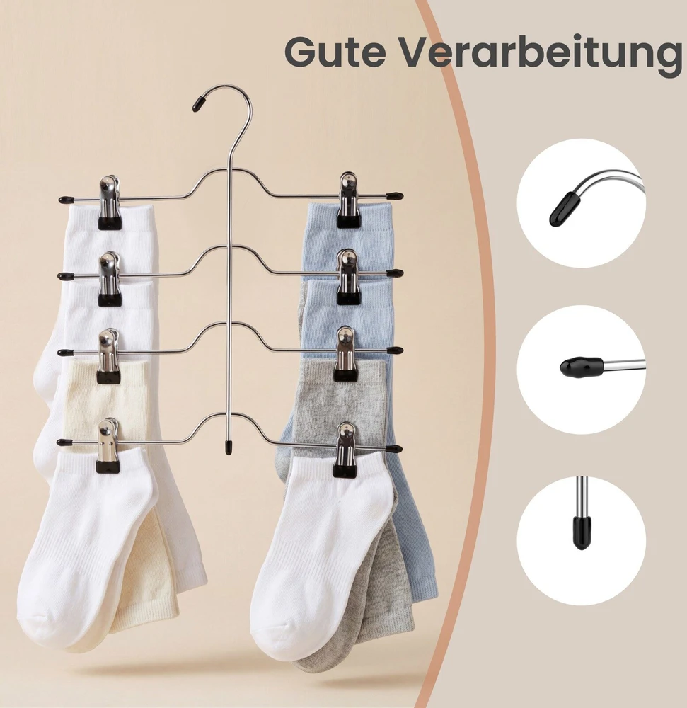 SONGMICS Kelnės pakaba, taupanti vietą, daugiafunkcinė sijonų pakaba su spaustukais, 3 vnt. rinkinys, metalinės pakabos, po 4 kelnes, su 8 reguliuojamais spaustukais, neslystančios, skirtos kelnėms, džinsams, 32 cm, sidabrinės