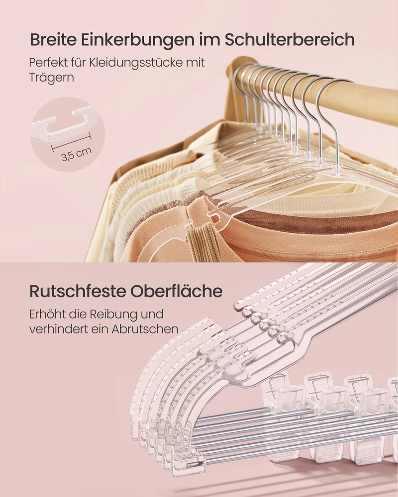 Songmics Kelnių pakabos 30 vnt 40,6 x 22,5 cm su besisukančiais kabliukais skaidrios