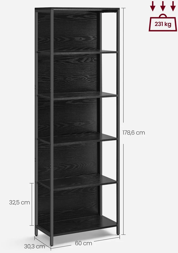Songmics Vasagle 6 lygių knygų spinta su šviestuvais 30,3 x 60 x 178,6 cm