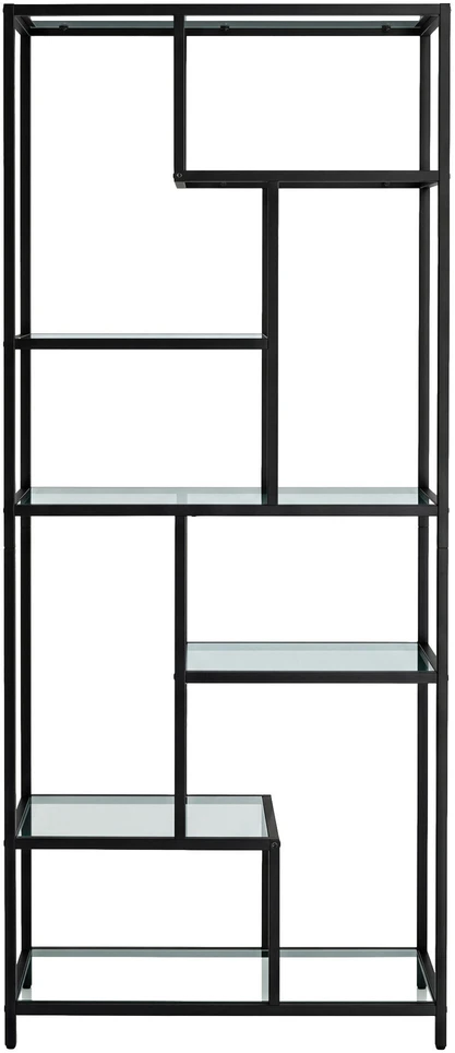 Songmics Knygų lentyna su 6 lentynomis iš grūdinto stiklo, 30x80x180 cm, juoda