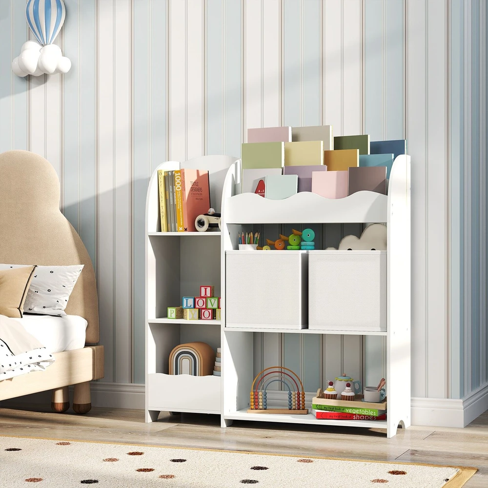 Songmics Knygų lentyna su 2 dėžėmis 30x93x100 cm balta