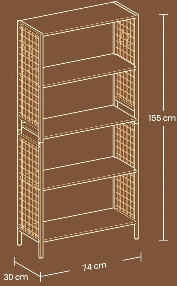Songmics Knygų lentyna, 74 x 30 x 155 cm, 4 lentynos