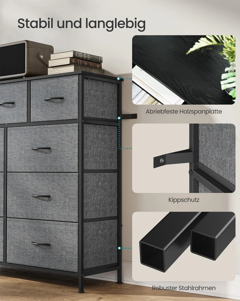 SONGMICS komoda BELLAH su 9 stalčiais, 95.2 x 98.8 x 30 cm, LGS324G101