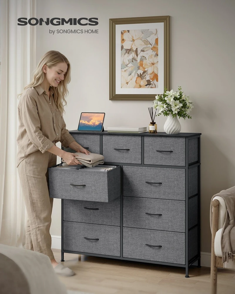 SONGMICS komoda BELLAH su 9 stalčiais, 95.2 x 98.8 x 30 cm, LGS324G101