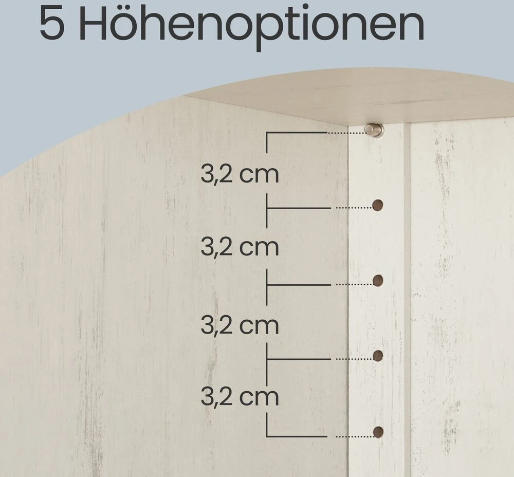 Songmics VASAGLE komoda su apšvietimu ir įkrovimo stotele, virtuvės spintelė, daiktų laikymo spintelė, su durelėmis ir stalčiais, 39,5 x 106,5 x 180,6 cm, reguliuojamos lentynos, kaimiško stiliaus, senovinio balto atspalvio