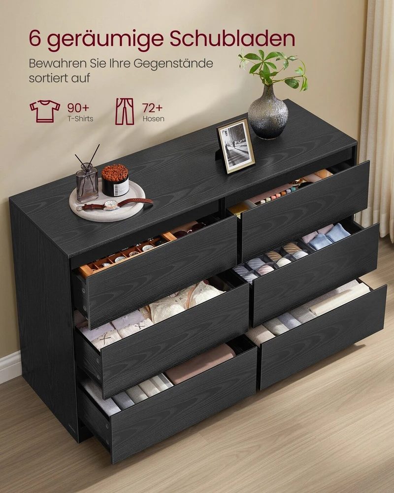 Songmics Komoda su šešiomis stalčiais, 40x119,4x75 cm, juoda