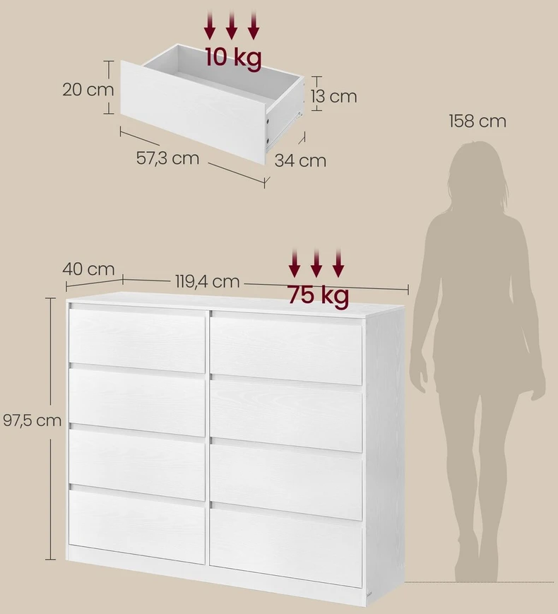 Vasagle Komoda 40 × 119,4 × 97,5 cm