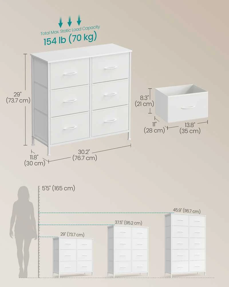 Songmics Komoda 76.7x30x73.7 cm Balta Saugykla