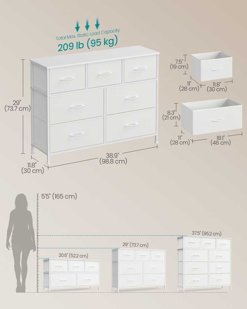 Songmics Komoda 98.8x30x74.7 cm Balta Plienas