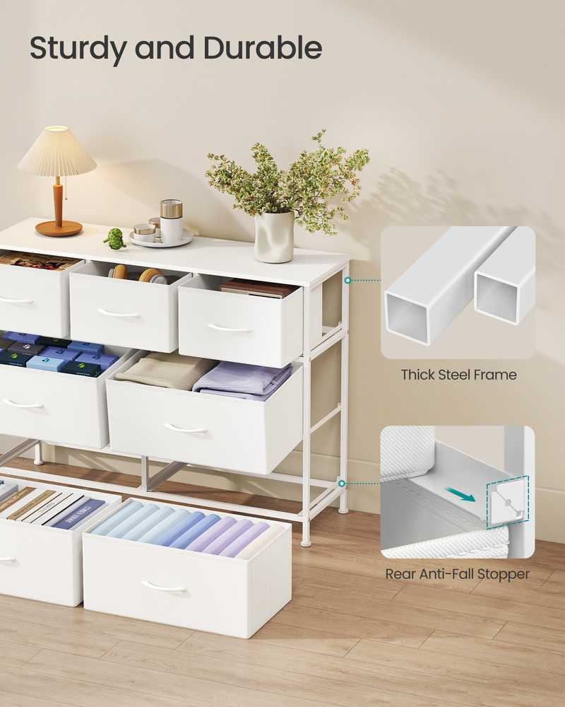 Songmics Komoda 98.8x30x74.7 cm Balta Plienas