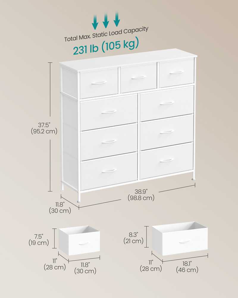 Songmics Komoda 98.8x30x96.2 cm Balta Plienas