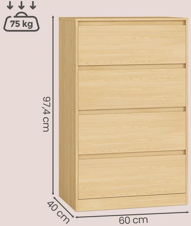 Songmics Komoda 4 stalčiai