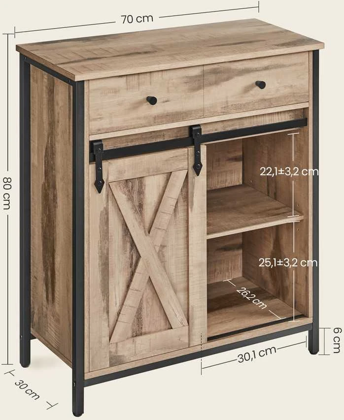 Songmics Vasagle Virtuvės spintelė su stumdomomis durimis 30 x 70 x 80 cm kaimiško stiliaus