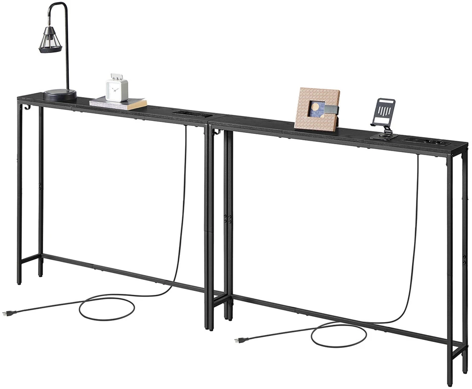 Songmics Konsolinis staliukas su elektros lizdu, antracito pilkas, 100 x 15 x 80 cm