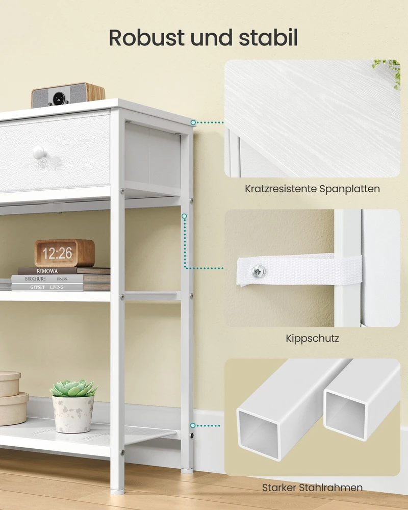 Songmics Konsolinis stalas su 3 stalčiais, baltas, 98,8 × 30 × 78,7 cm