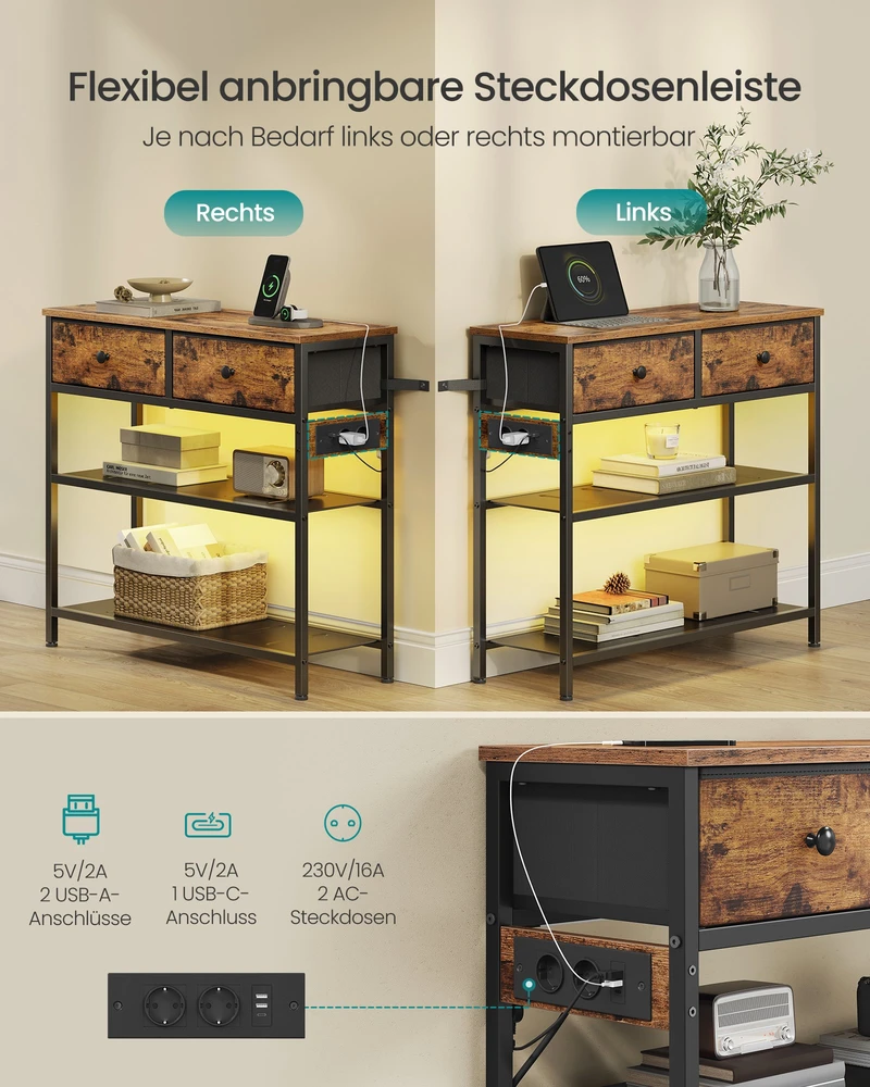 Songmics Konsolinis stalas su 3 stalčiais, 76,7 x 30 x 78,7 cm, vintažinė ruda