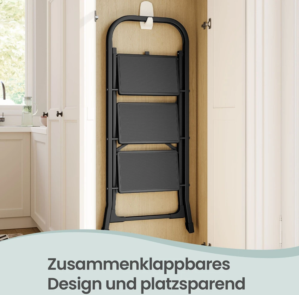 Songmics Kopėčios 3 pakopų juodi