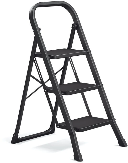 Songmics 3 pakopų sulankstoma kopėčia su fiksavimo mechanizmu 43 x 67 x 98 cm juoda