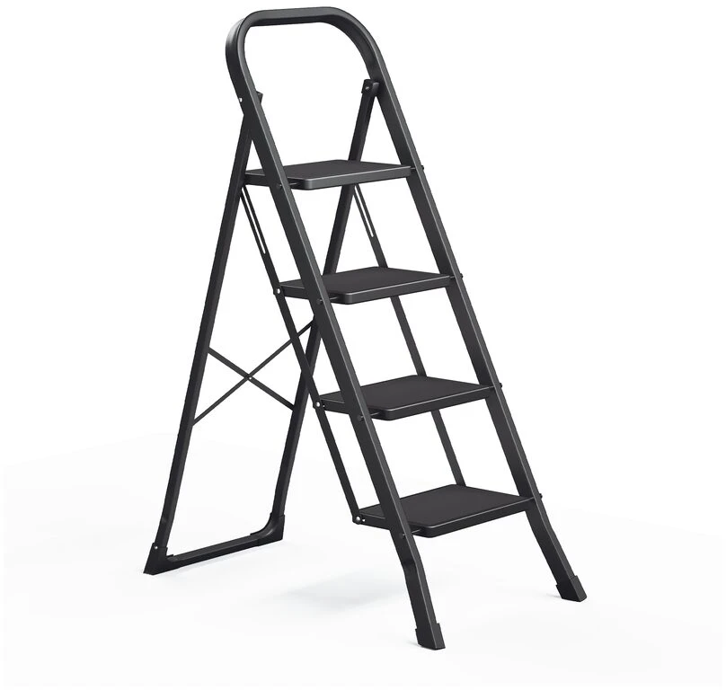 Songmics 4 pakopų sulankstoma kopėčia su fiksavimo mechanizmu 89 x 45 x 127 cm juoda