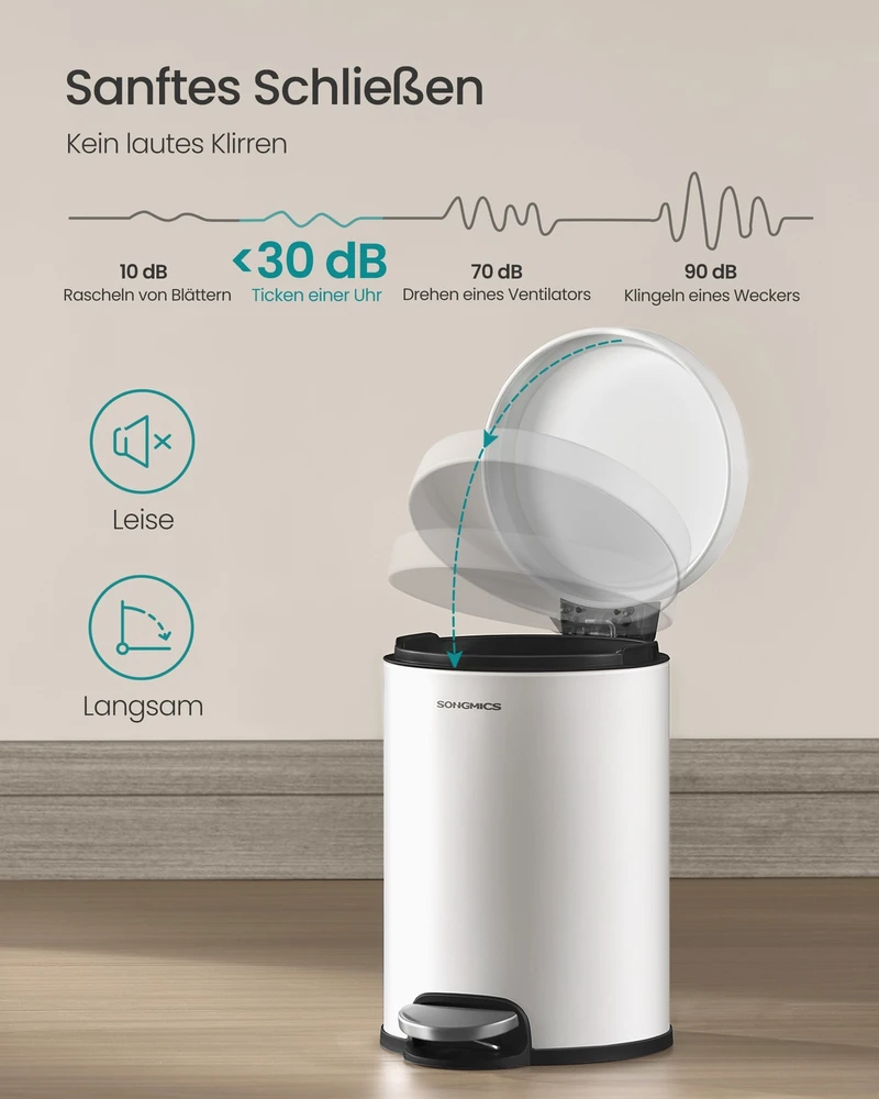 Songmics Šiukšliadėžė su Softclose dangčiu 3 l