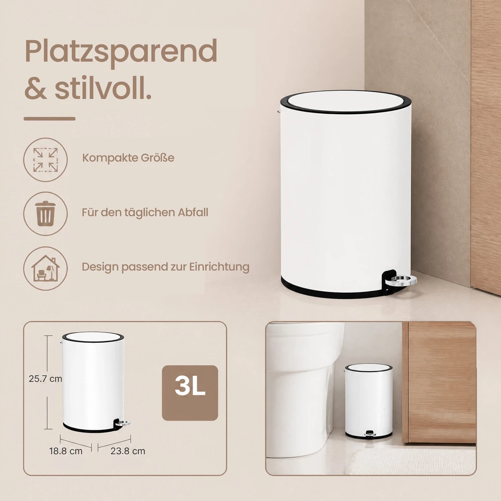 SONGMICS kosmetikos šiukšliadėžė 3 litrai, maža šiukšliadėžė su dangčiu, Softclose