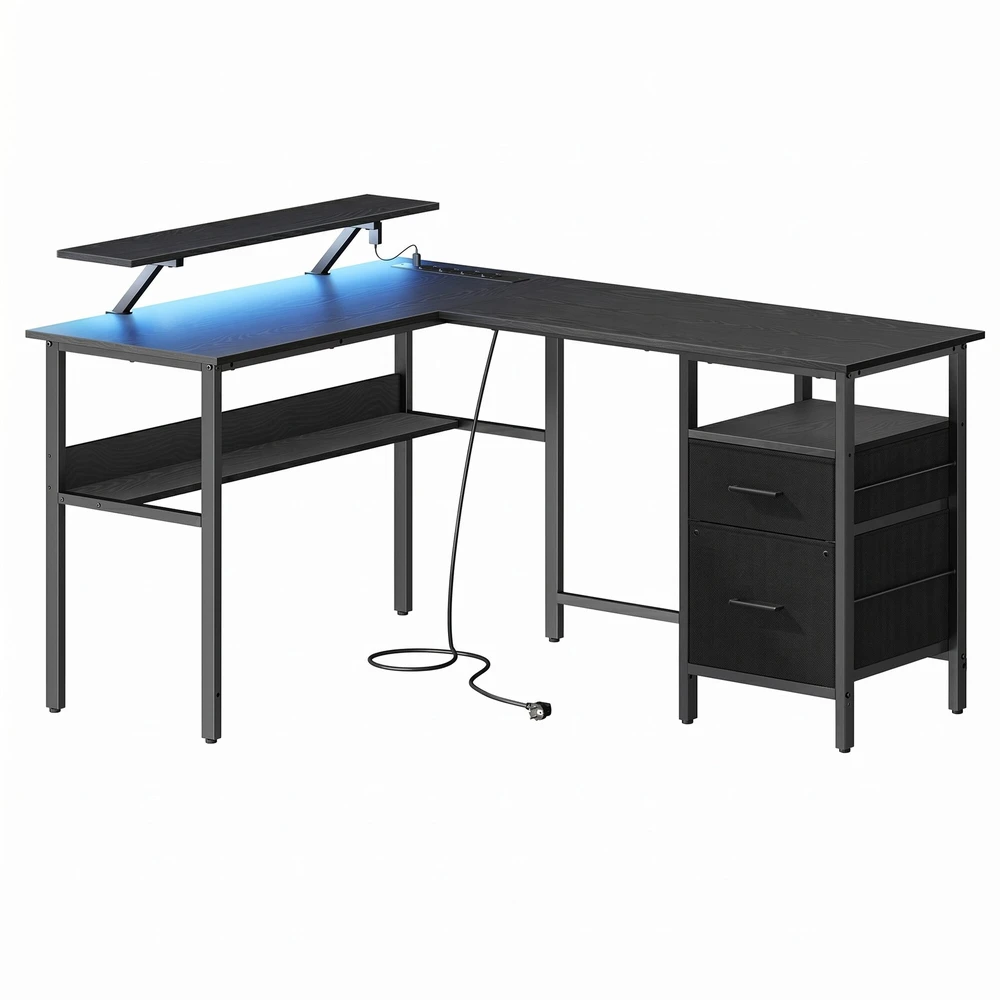 Songmics Vasagle L formos stalas, stalas su elektros lizdais, kampinis stalas