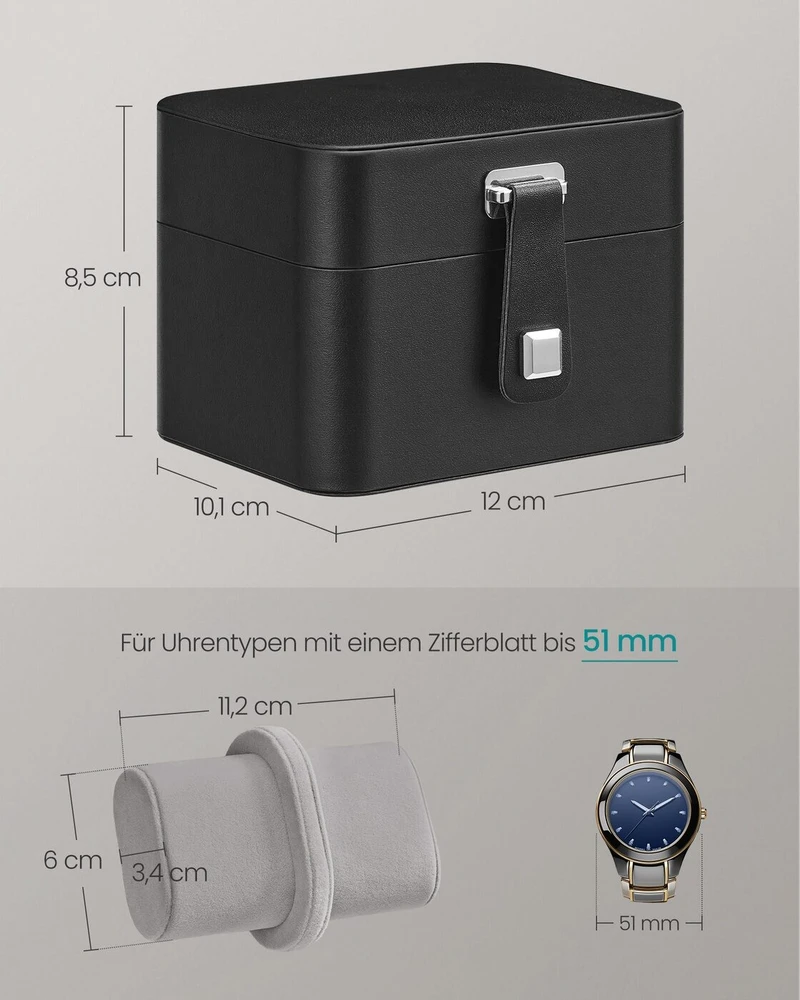 Songmics Laikrodžių dėžutė su dviem skyriais 10,1 x 12 x 8,5 cm